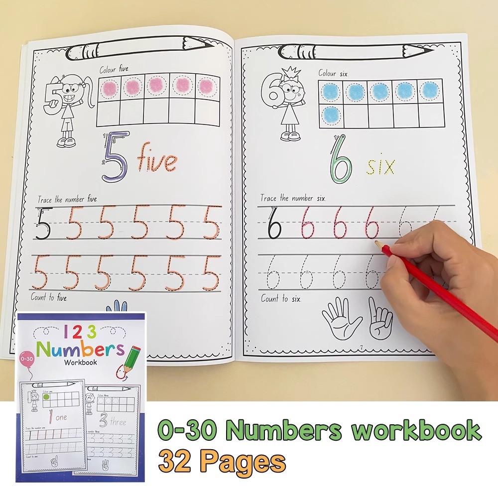 

A4 Size Number 0-30 Tracing Practice Workbook Preschool Math Learning Kindergarten Numbers Writing Coloring Book Montessori
