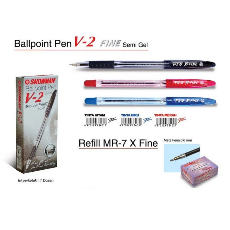 

Pulpen Snowman V-2 Semi Gel Fine ( 1pak/12pcs )