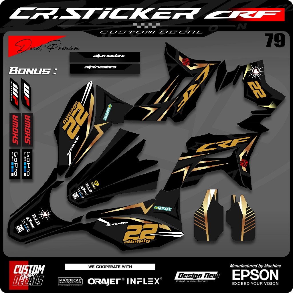 Stiker Decal Crf 150l  SUPERMOTO Full Body Superglossy/doff KOMBINASI GOLD KEREN CUSTOME DECAL Premi