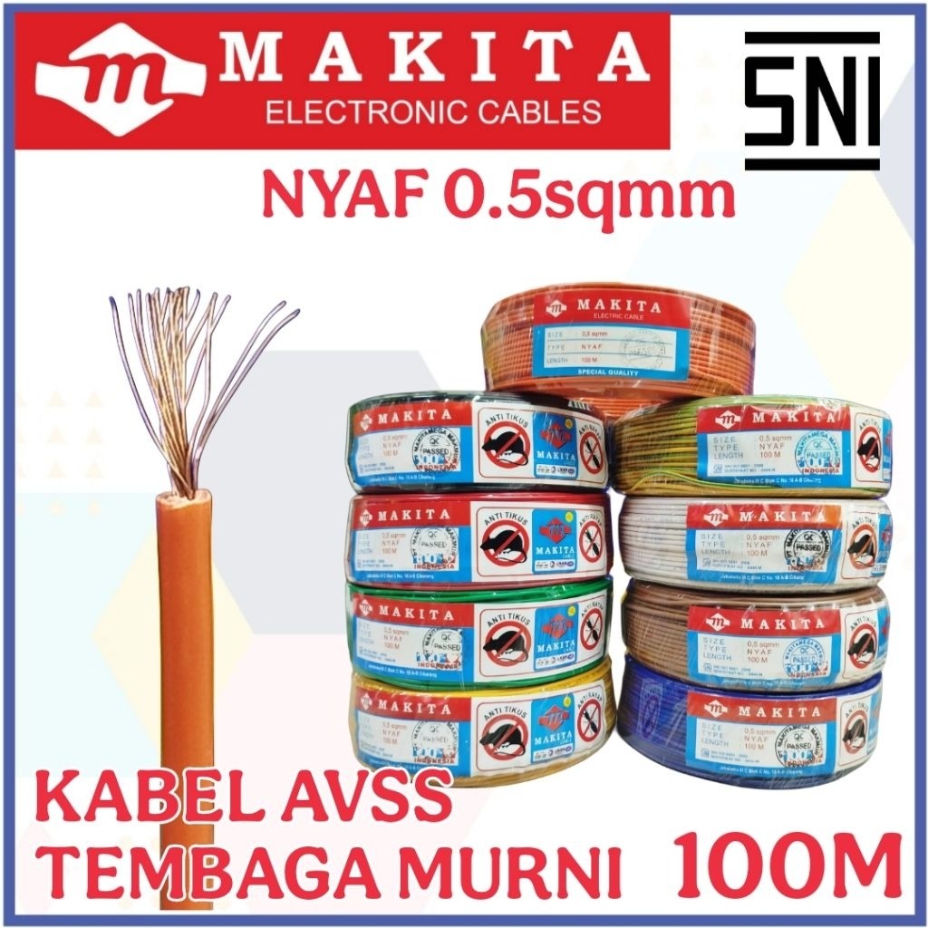 Kabel NYAF - Kabel AVSS - Kabel 0.5mm 0.75mm 1.5mm 2.5mm SNI Makita Tembaga Murni 100M