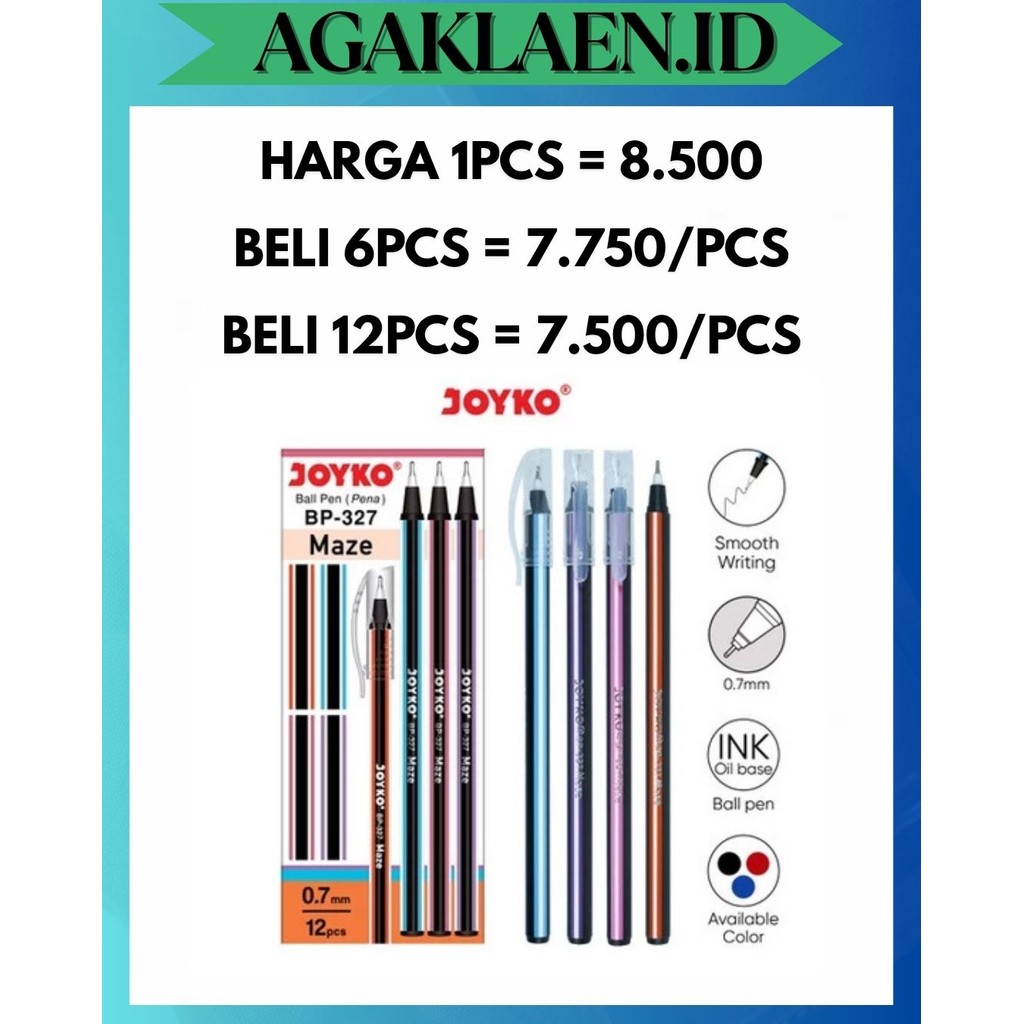 

AL [1 KOTAK ISI 12PCS] PULPEN JOYKO MAZE 0.7mm BP-327 PENA BEST SELLER