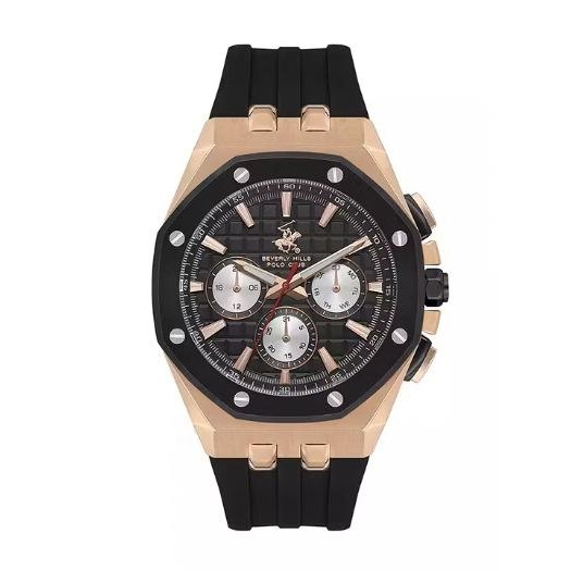 Jam tangan pria BHPC  Beverly Hills Polo Club BP3624X.851 Watch Black Rosegold Multifunction Silicon