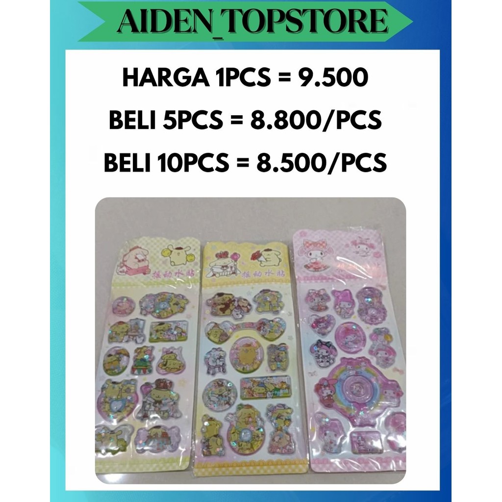 

ATS STICKER 3D WATER GLITTER KARAKTER 1 PAPAN SEKITAR 9 - 12 PCS STIKER CUTE DAN UNIK