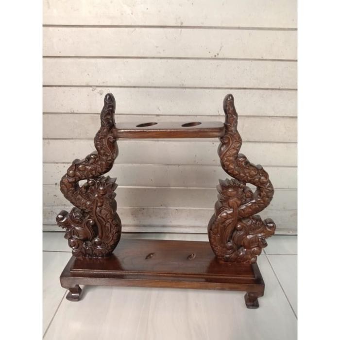 Jagrak Tempat Pusaka Isi 2 Ukiran Naga Kayu Jati Asli Garap Alusan