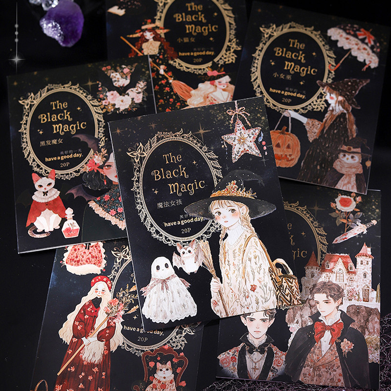 

Mr Paper, 6 Styles Black Magic Collection Enchanted Witch Character Scenic Stickers scrapbooking stickers