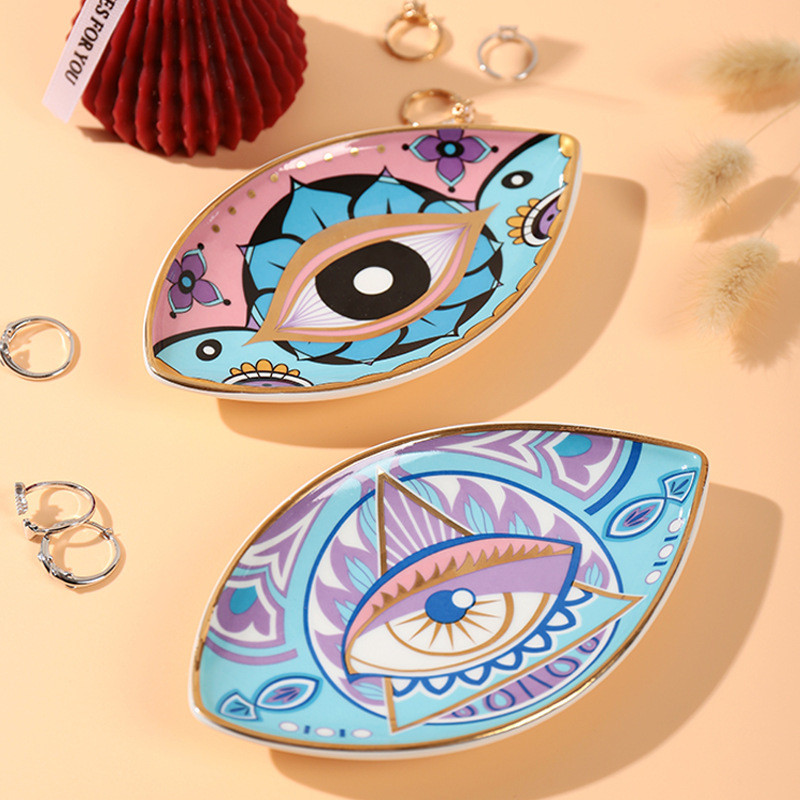 Turkish Evil Eye Tray Ceramic Jewelry Tray Trinket Dish Rings Earrings Necklaces Dish Evil Eye Decor