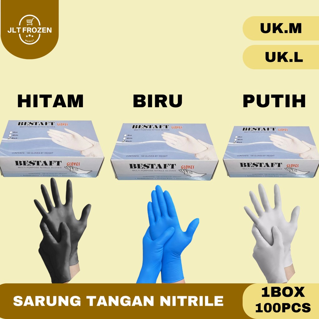 Bestaft Sarung Tangan Nitrile 1BOX / 100 PCS / Sarung Tangan Karet / Sarung Tangan Medis / UKURAN M 