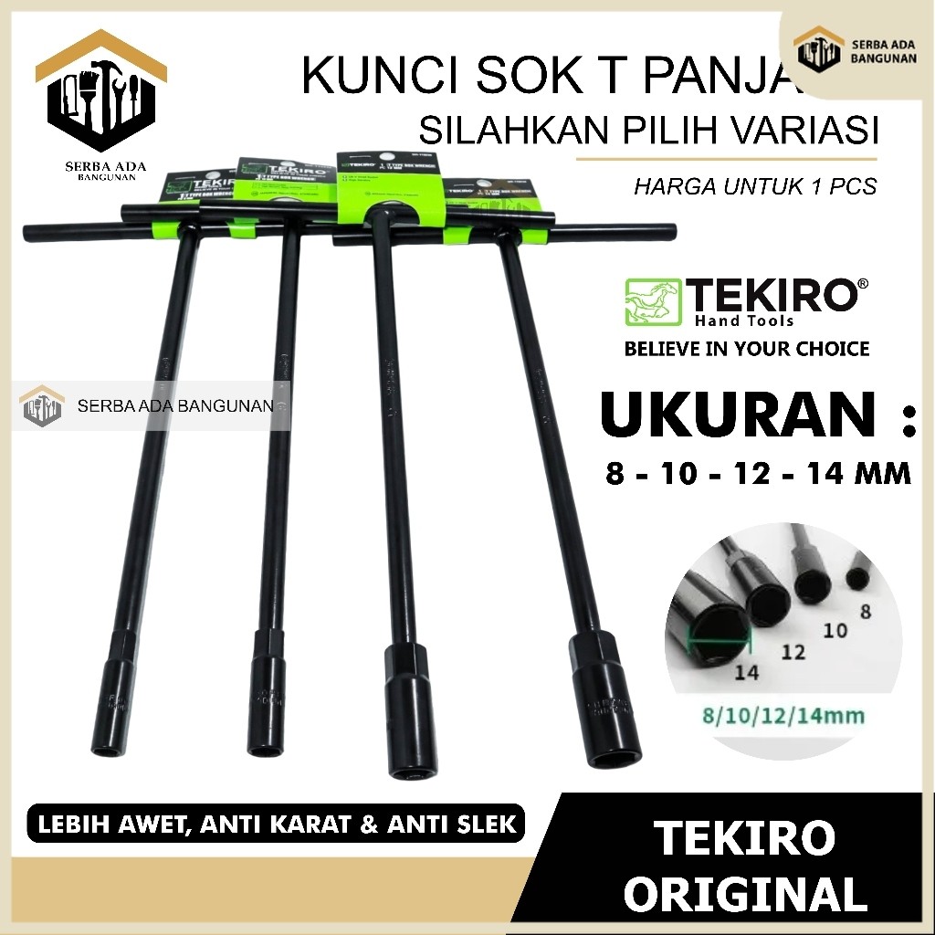 SAB Tekiro Kunci Sok Sock Shock T - Kunci T Tekiro Pilih Ukuran 8 10 12 14 mm Tekiro Kunci sok T TEK