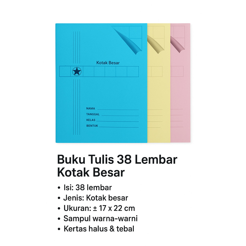 

Buku Tulis 38 Lembar Bo Kotak Besar Ukuran Kwarto