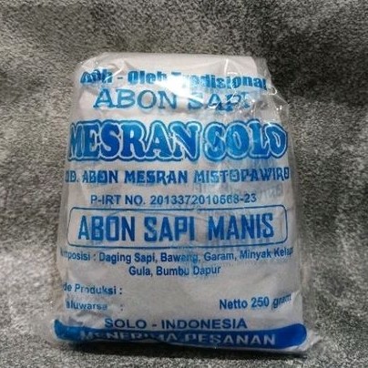 

Abon Sapi Manis Abon Mesran Solo 250 gram Oleh Oleh khas Solo enak