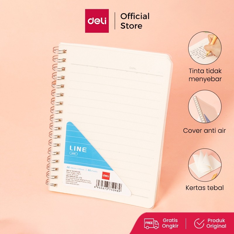

Deli Spiral Notebook / Buku Spiral A5 60 Halaman Cover PP Transparant Waterproof N506