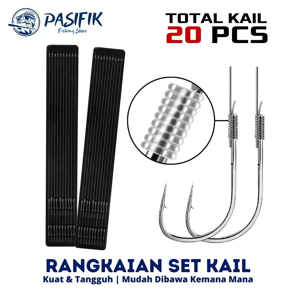 1 Set Rangkaian Kail Lengkap Kail Pancing Baja Anti Slip Siap Pakai Praktis Kuat dan Tajam