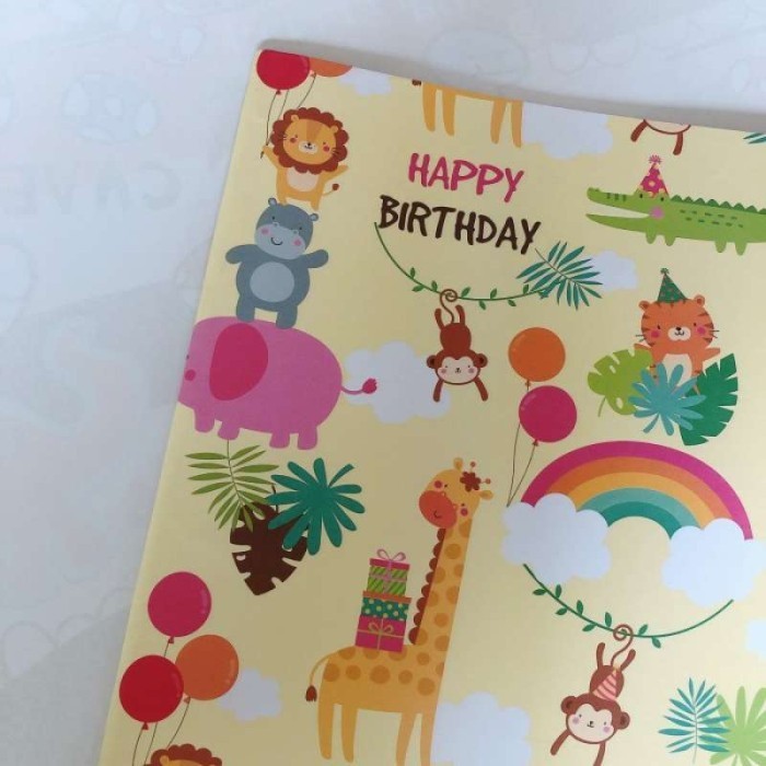 

Kertas Kado Jumbo Happy Birthday Rainbow Zoo Yellow