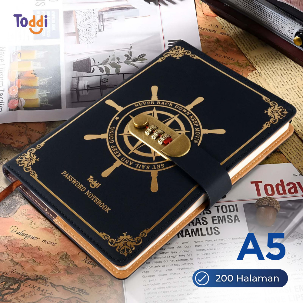 

HAPFY Buku Catatan Aesthetic 10001 / A5 Compass With Lock / Diary Book Retro Vintage Klasik Kulit