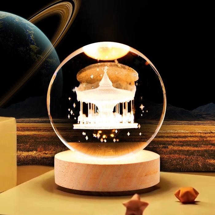 Lampu Crystal Mini 3D Carousel Komedi Putar Lampu Tidur Aesthetic Lampu Hias USB Hadiah Kado Ulang T