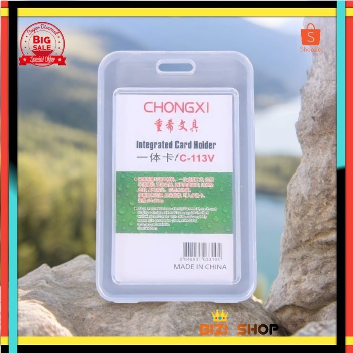 

CHONGXI C-113V Tempat ID Card Holder Cover Card Frame ID NameTag Name Tag Nama 2 Sisi Plastik PVC Model Box Transparant Bening Integrated C-113v Kartu ATM Etoll Emoney Lanyard Gantungan Kunci Retractable Telescopic Keychain Tarik Yoyo Key Ring Belt Clip