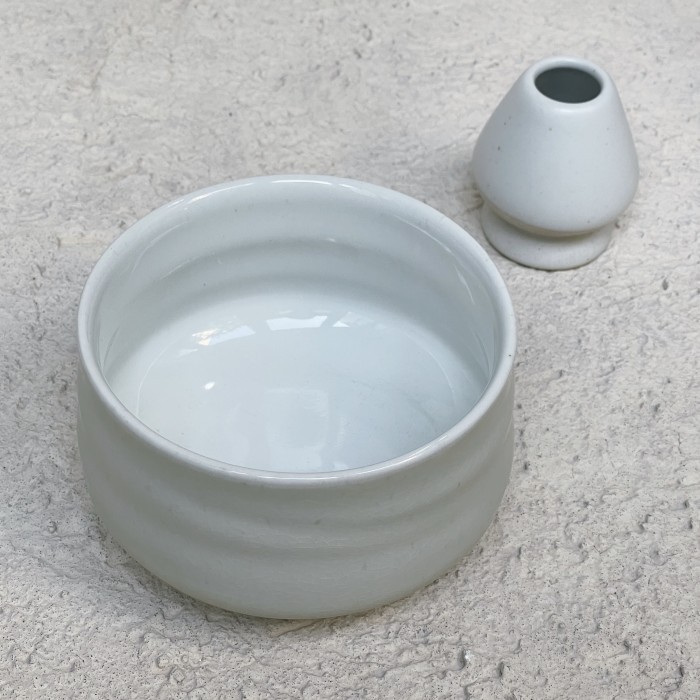 

[[ K23 - BEST SELLER ]] Homelab Matcha Bowl + Chasen Holder Ceramic Premium - Mangkuk Pengaduk - White