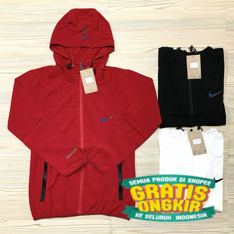 JAKET MICRO WANITA NIKE IMPORT PREMIUM OLAHRAGA RUNNING STYLE LADIES STABILO MERAH HITAM PUTIH LENGA
