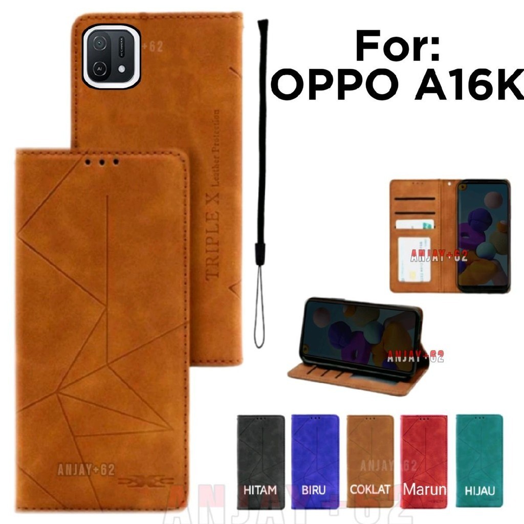 Case Untuk Oppo A16K Flip Cover Magnet Dompet Kulit Standing Premium Casing MG1
