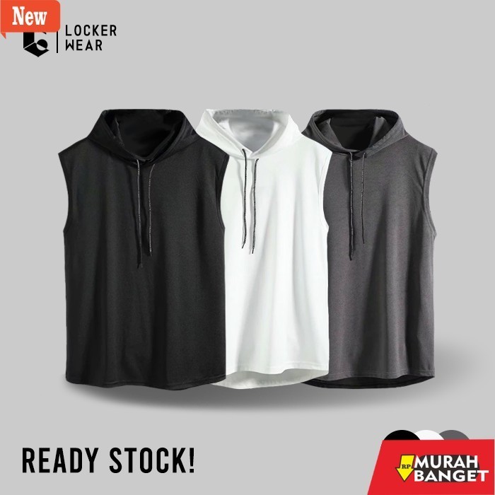 hoodie pria recomended shopee Hoodie Singlet Pria Tanpa Lengan Sleeveless Tank Top Kaos Sweater Polo