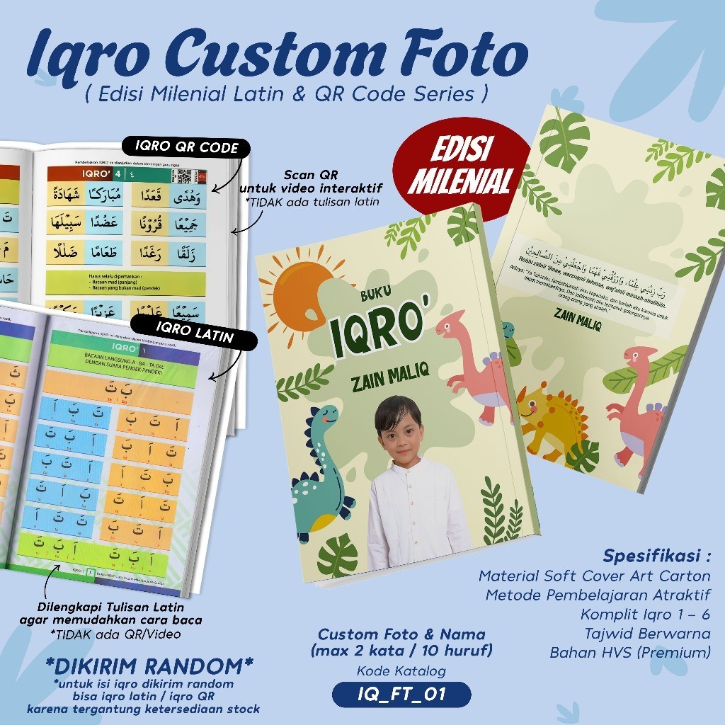 IQRO MILENIAL ANAK CUSTOM FOTO & NAMA / BUKU IQRO MILENIAL TAJWID BERWARNA SOFTCOVER LENGKAP IQRO 1 
