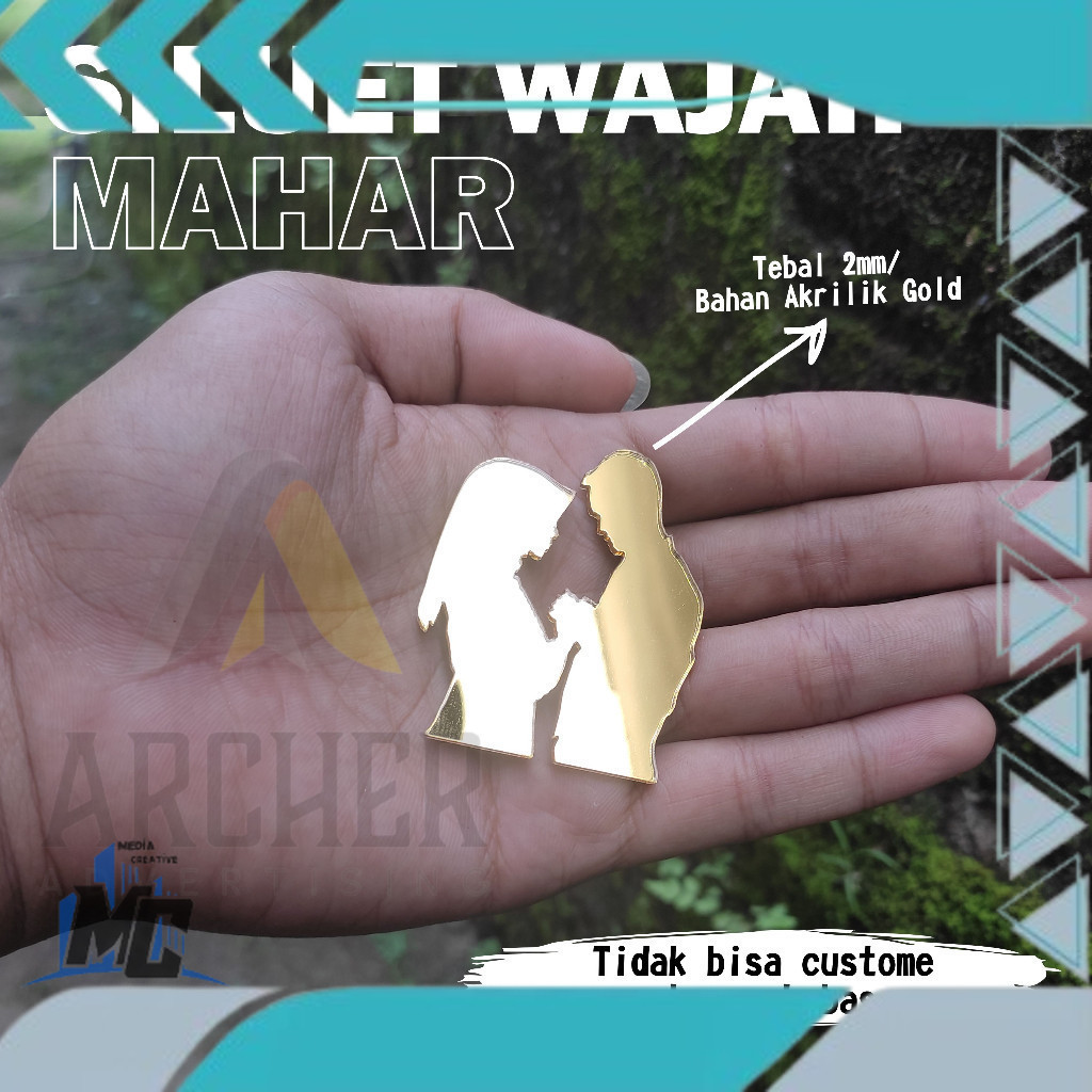 SILUET WAJAH PENGANTIN SETENGAH BADAN AKRILIK EMAS