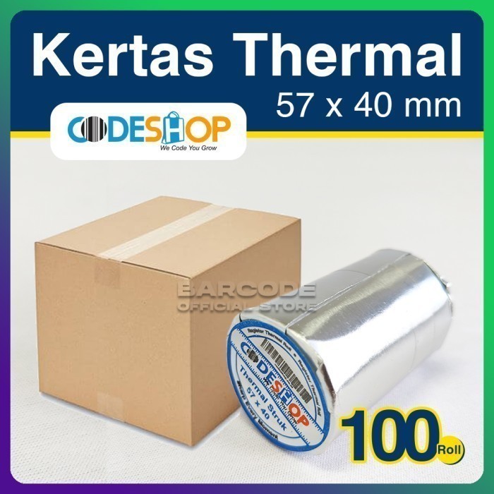 

Kertas Thermal 57 x 40 Codeshop Struk Kasir 58mm Cetak Biru - 100 Roll - Hitam -TMA69