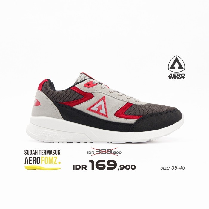 Aerostreet 36-45 Osaka Putih Abu Merah - Sepatu Sneakers Casual - 42