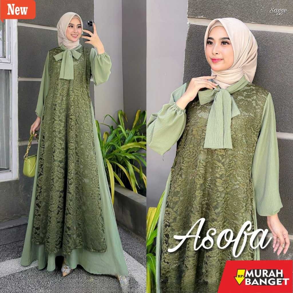 gamis kekinian tahun 2024 Gamis Terbaru Dress Jumbo 3XL 4XL Asofa Dress Gamis Brukat Jumbo Gamis Kon