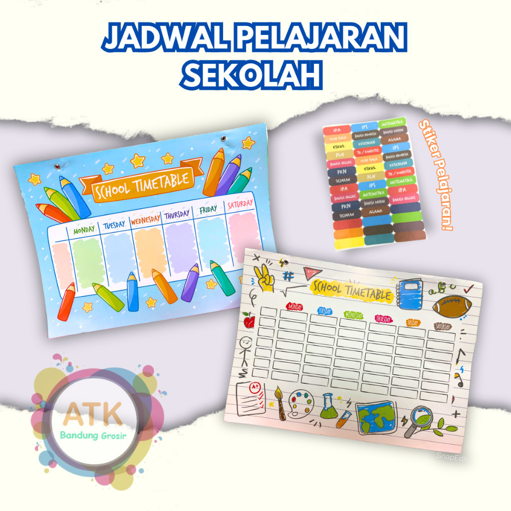 

jadwal pelajaran school time table wipe & clean tema Sekolah Plus Sticker Mapel Mata Pelajaran Bahan Karton Glossy - Packing Pasti Aman SHESB