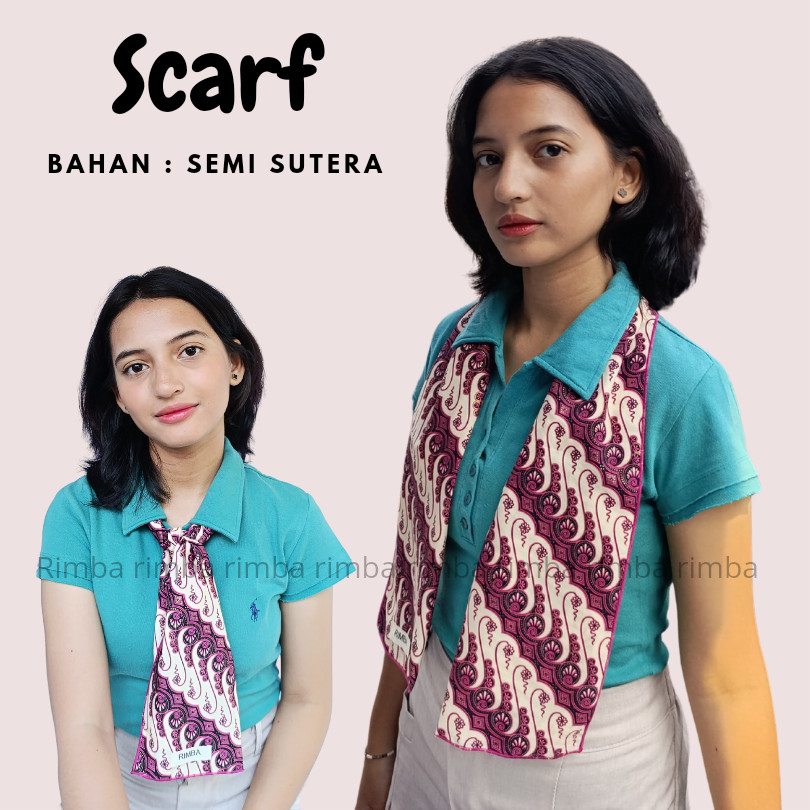 RIMBA - Syal Scraf Batik Dasi Leher Wanita dan Pria Motif Jenjang Pink Bahan Semi Sutera Premium / S