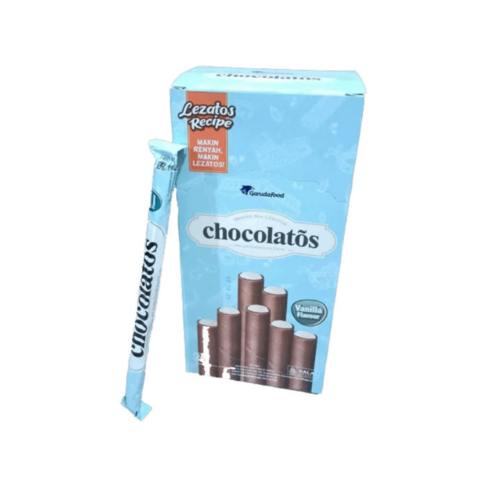 

Chocolatos Wafer Rolls Rasa Vanilla 14g Isi 24pcs Cemilan Murah dan Enak