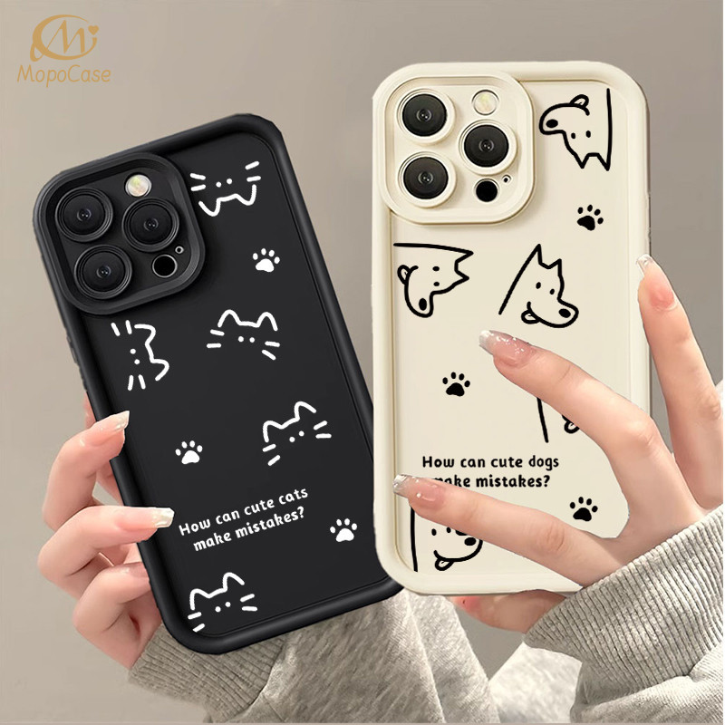 iPhone 11 15 13 12 14 Pro Max XR iPhone 7 Plus 8 6 6S XS Simple Black Cat And White Dog Black White 