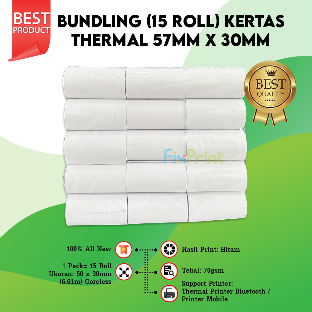 

Struk Kertas Kasir 15 Roll 57x30 57x30 58x30 58x30 Struk EDC Thermall Core Tanpa Core New