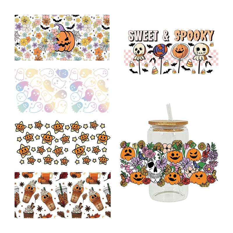 

UV DTF Transfer Sticker Halloween Theme For The 16oz Libbey Glasses Wraps Cup Can DIY Waterproof Easy To Use Custom Decals D4718