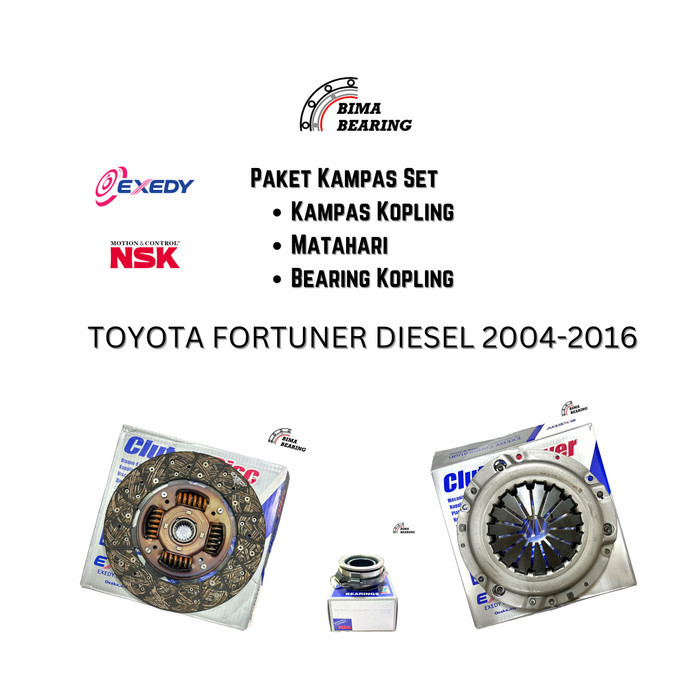 Kopling Set Fortuner Diesel 2007-2016 Exedy NSK JAPAN Kampas Matahari Deklahar Bearing Toyota ORI