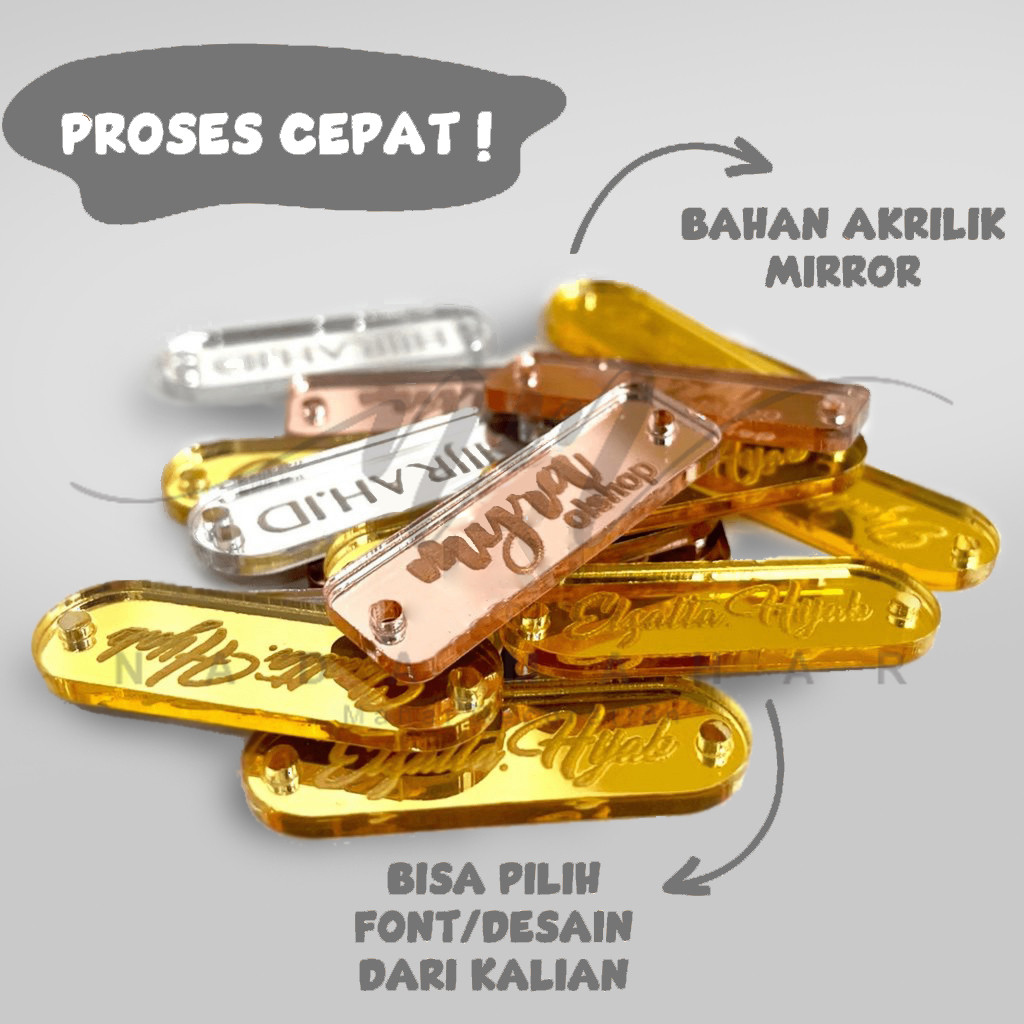 Label Hijab Akrilik Label Jilbab Label Baju Akrilik Custom Akrilik Mirror Gold Rosegold Silver | Ses