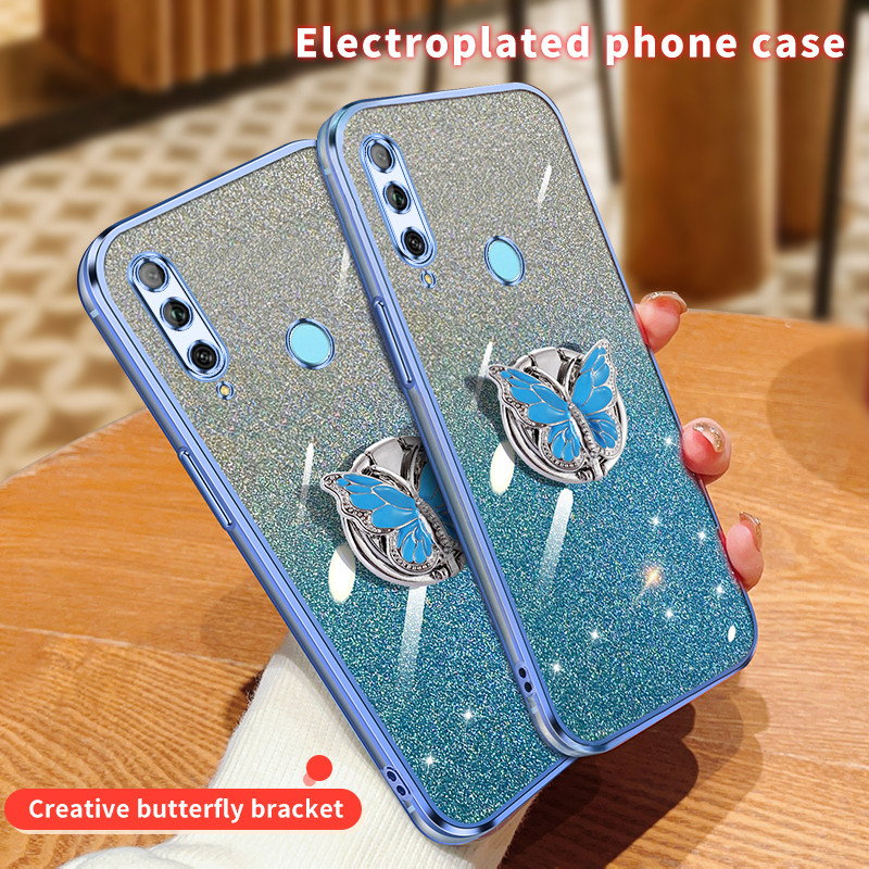 For Huawei Y9 Prime 2019 Y6p Y9s Y7 2019 Y9 2019 case Rhinestone butterfly Holder Bracket +Glitter C