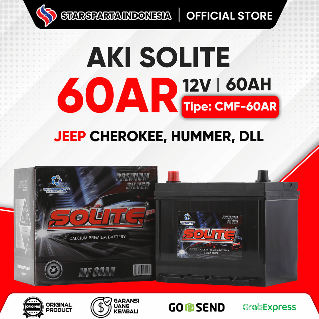 Solite - Aki 60AR 12V 60Ah untuk Jeep Cherokee. Hummer
