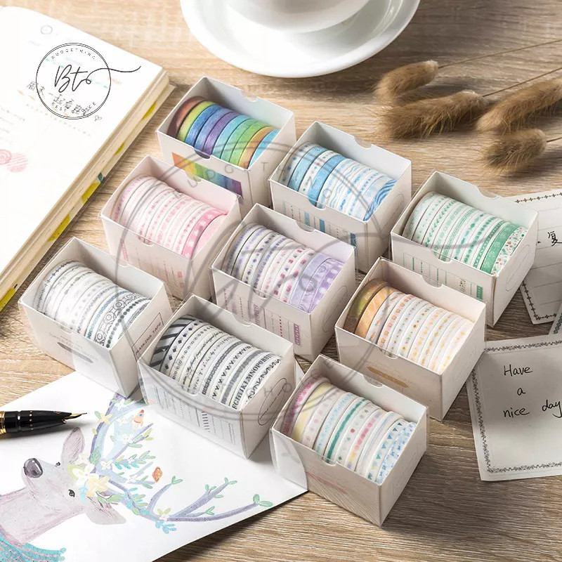 

Journamm.id 10 Rolls Washi Tape Set Colorful Border Handbook Decoration Material DIY Stickers