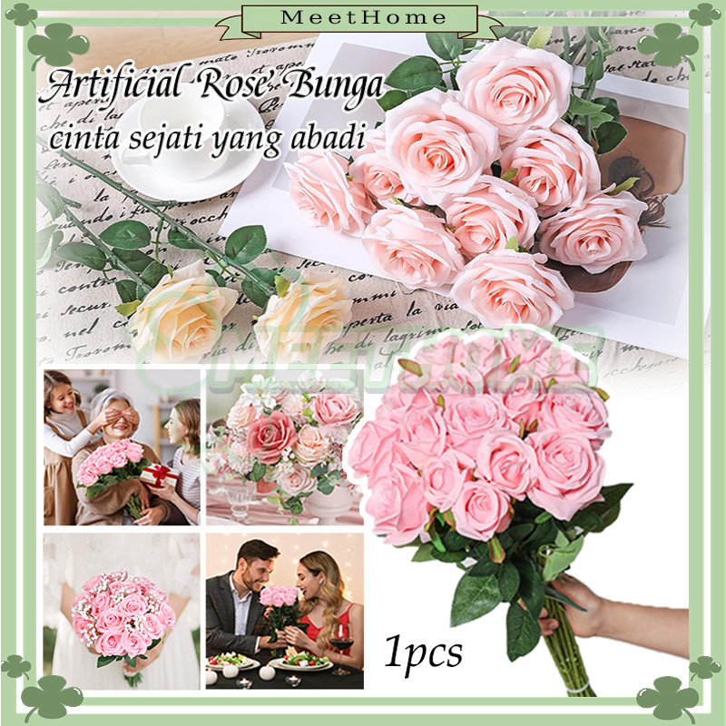 Bunga Mawar Artificial 1 Tangkai/Bunga Rose Mawar Plastik Tangkai Artificial/Bunga Mawar Palsu