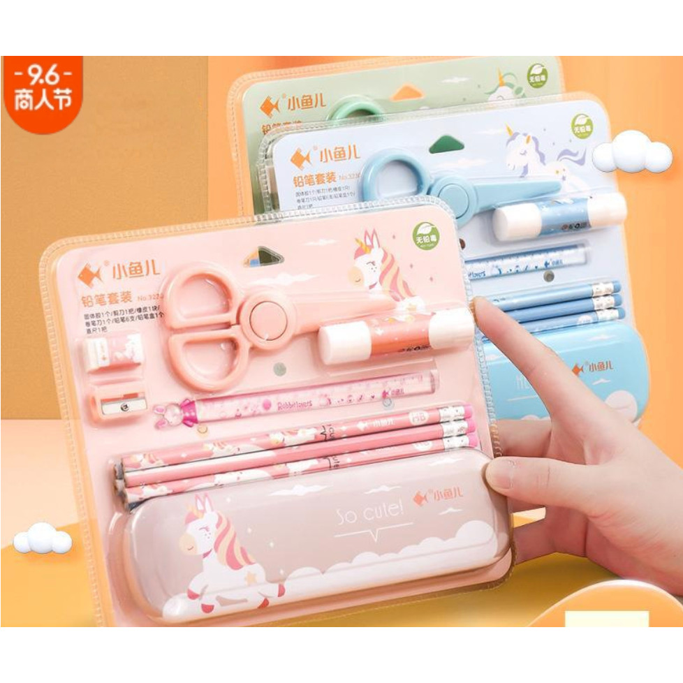 

Set Alat Tulis Siswa Kartun Anak-anak 7 Buah Set Penghapus Pensil Rautan Pensil Kotak Pensil Penggaris