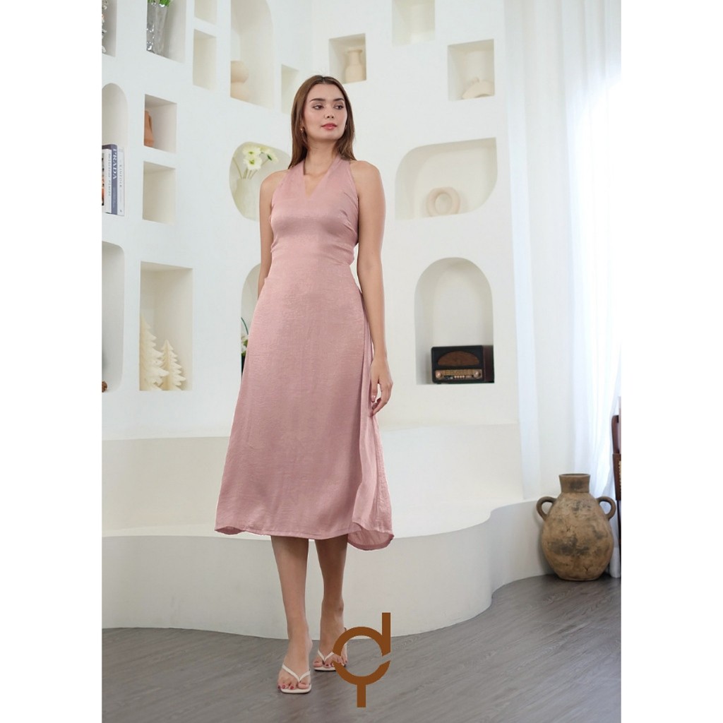 NATAL DRESS MIDI DRESS SATIN HELTER NECK JENNA DRESS | LONG DRESS | MAXI DRESS | PARTY DRESS DRS E02