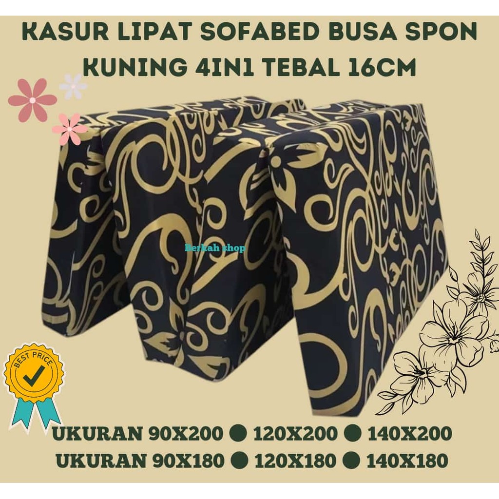 Kasur Lipat Tebal 16CM 4in1 Sofabed Busa Spon Kuning 90x200 120x200 140x200 Super Empuk Kasur Santai