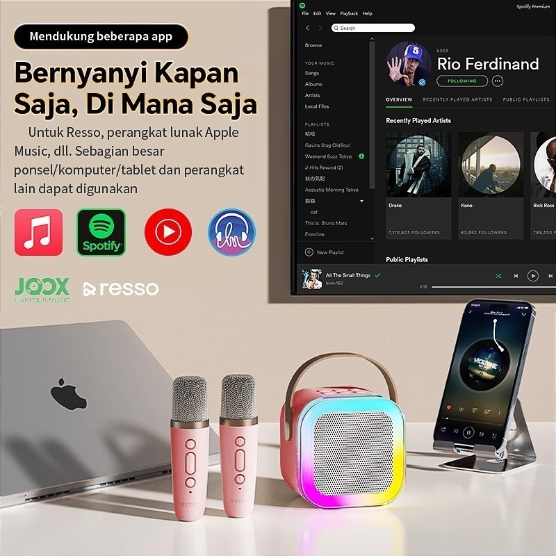 BIG PROMO FITINE 2pcs Mic Mini Speaker K12 Speaker Bluetooth Plus 2 Mikrofon Karaoke 1 SET Mesin KTV