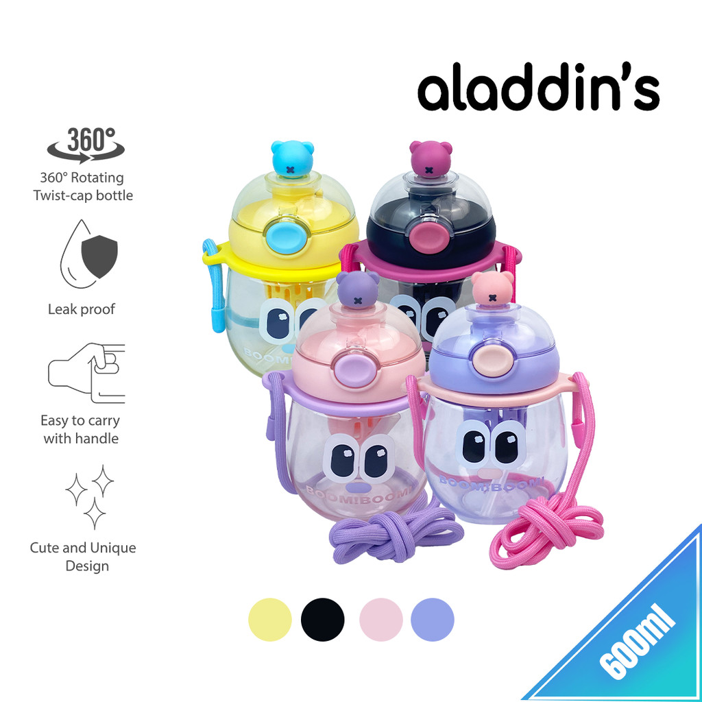 aladdin's Botol Minum Viral Boom Eye 600ml Dengan Sedotan dan Tali Anak Sekolah Karakter Lucu, AP-60