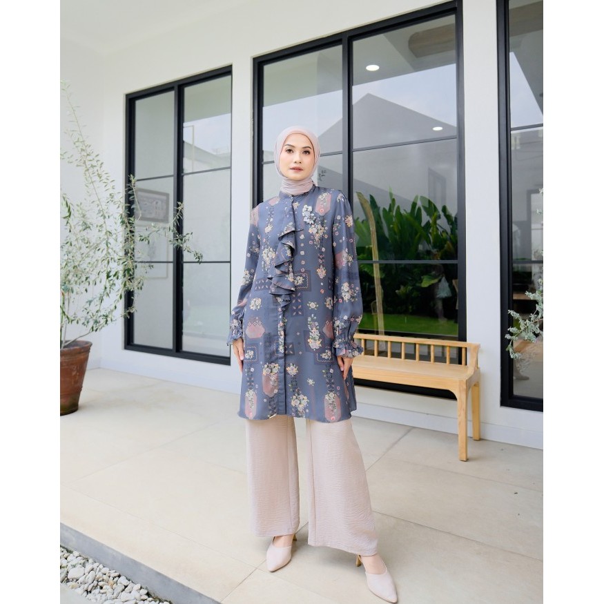 ✨BISA COD✨ - Etina Tunic - 3 Warna | Zysku Xena | Sarimbit Atasan Kancing Depan - Prussian, S