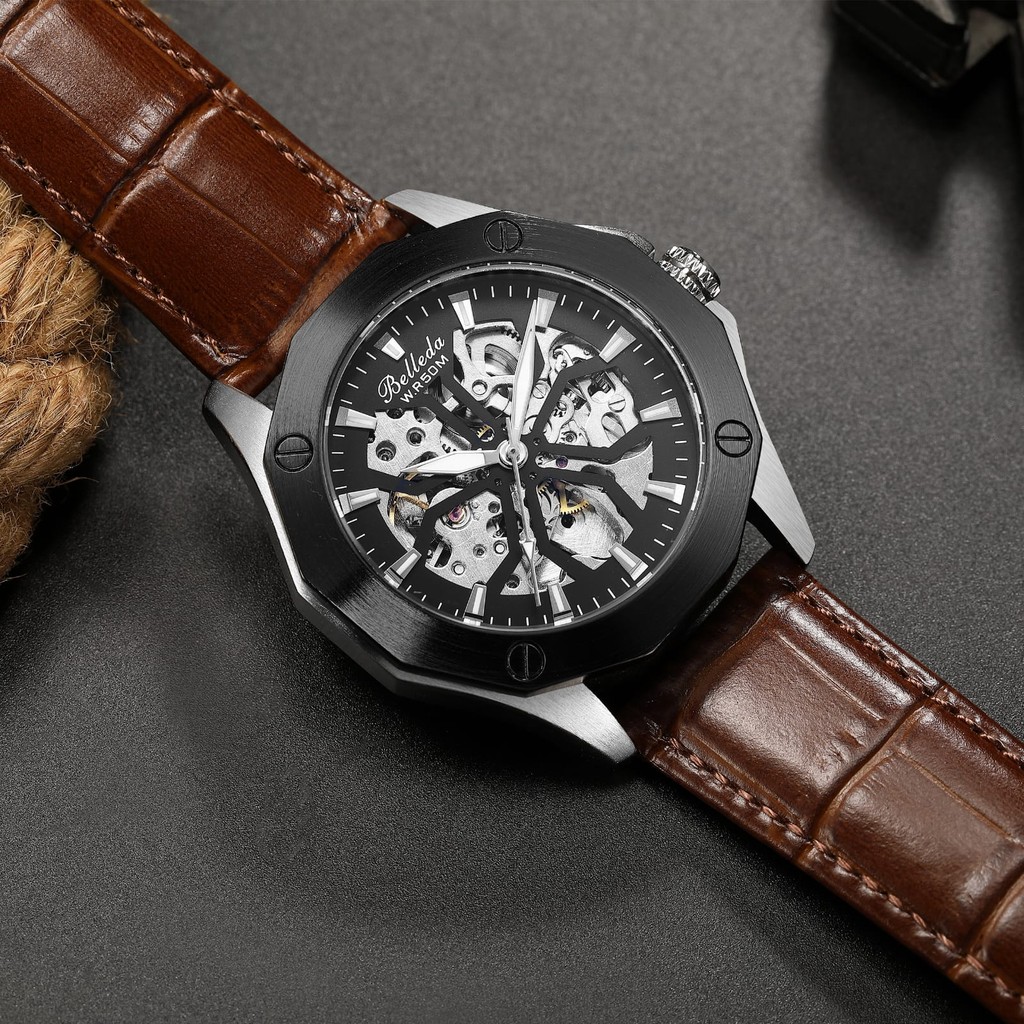 JAM TANGAN PRIA BELLEDA 9606 KULIT JAM TANGAN AUTOMATIC ANTI AIR 3 ATM