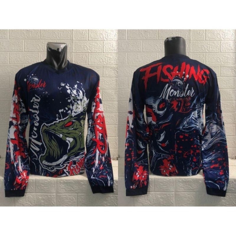 Kaos Jersey OBLONG Fishing Mancing Fullprinting Merah Biru Dongker