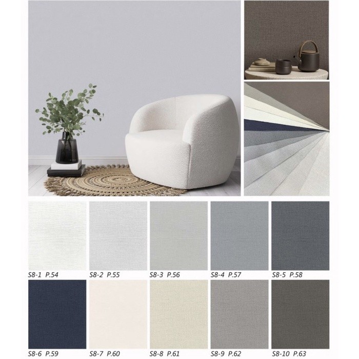 Wallpaper Dinding Kantor Polos Tekstur Linen Vinyl Tebal Cream Abu 10meter